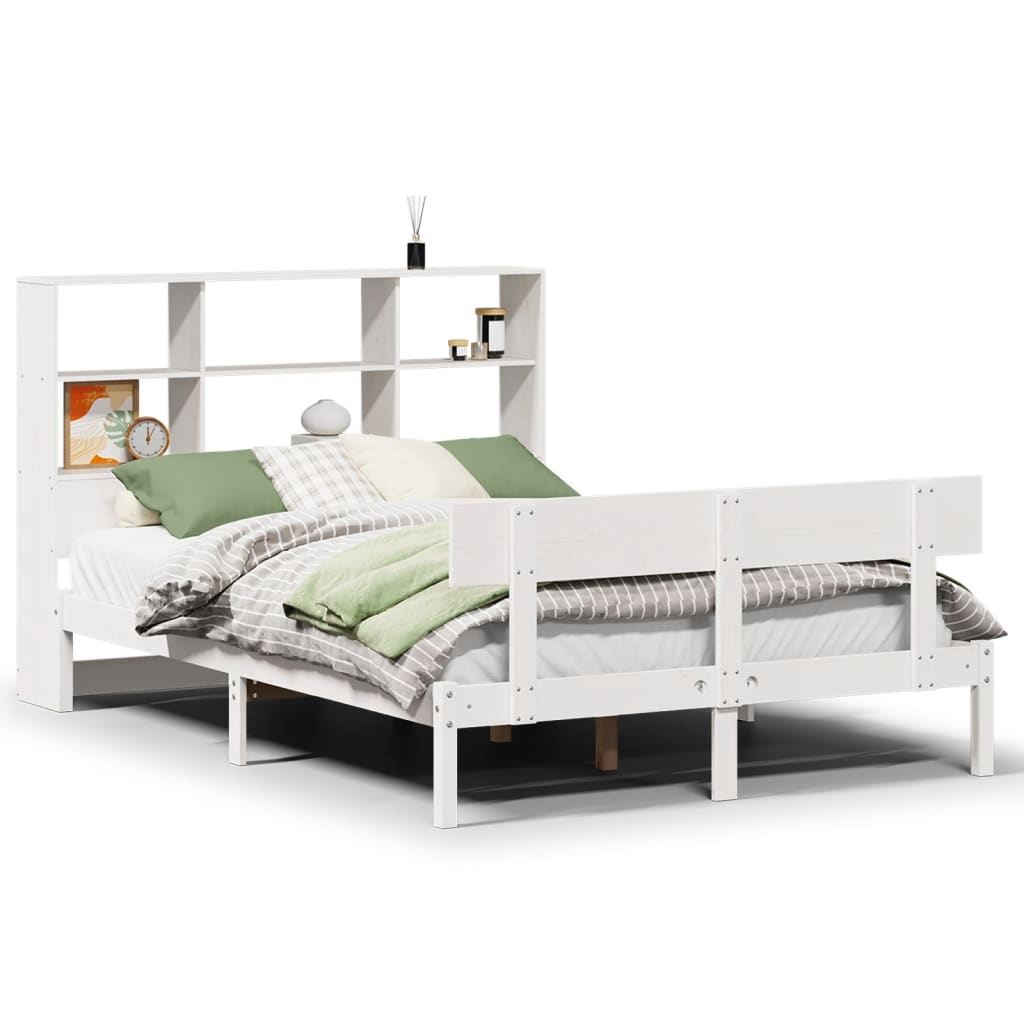 vidaXL Cama com estante sem colchão 160x200 cm pinho maciço branco