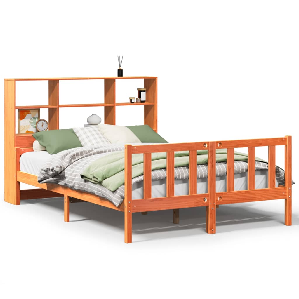 vidaXL Cama com estante sem colchão 160x200 cm madeira maciça