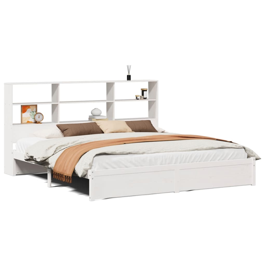 vidaXL Cama com estante sem colchão 180x200 cm pinho maciço branco