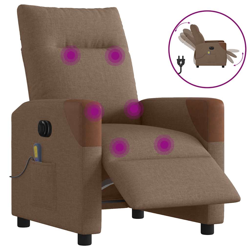 vidaXL Poltrona de massagens reclinável elétrica tecido castanho
