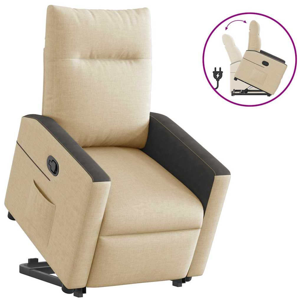 vidaXL Poltrona reclinável elevatória tecido cor creme