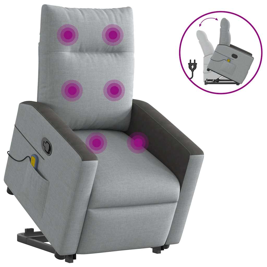 vidaXL Poltrona reclinável massagens tecido cinzento-claro