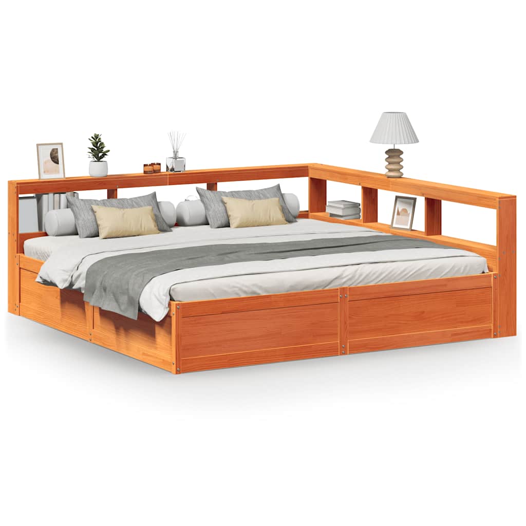 vidaXL Cama com estante sem colchão 200x200 cm pinho maciço