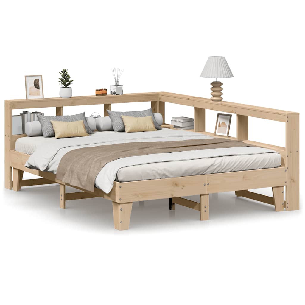 vidaXL Cama com estante sem colchão 150x200 cm pinho maciço