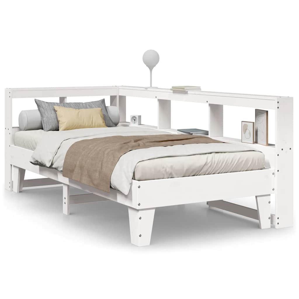 vidaXL Cama com estante sem colchão 90x190 cm pinho maciço branco