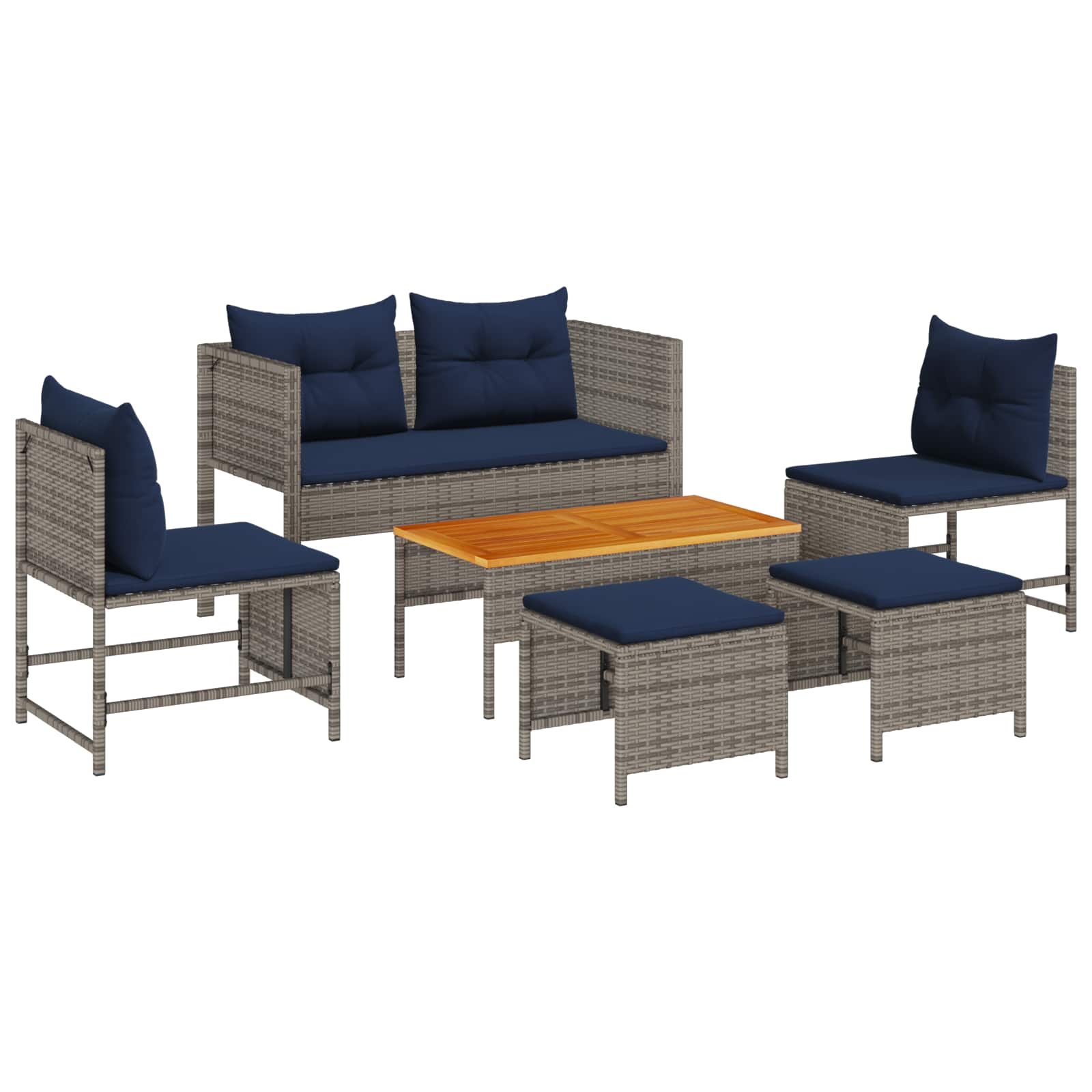 vidaXL Conjunto de Sofá de Jardim 6 pcs Cinza e Azul Marinho vime PE