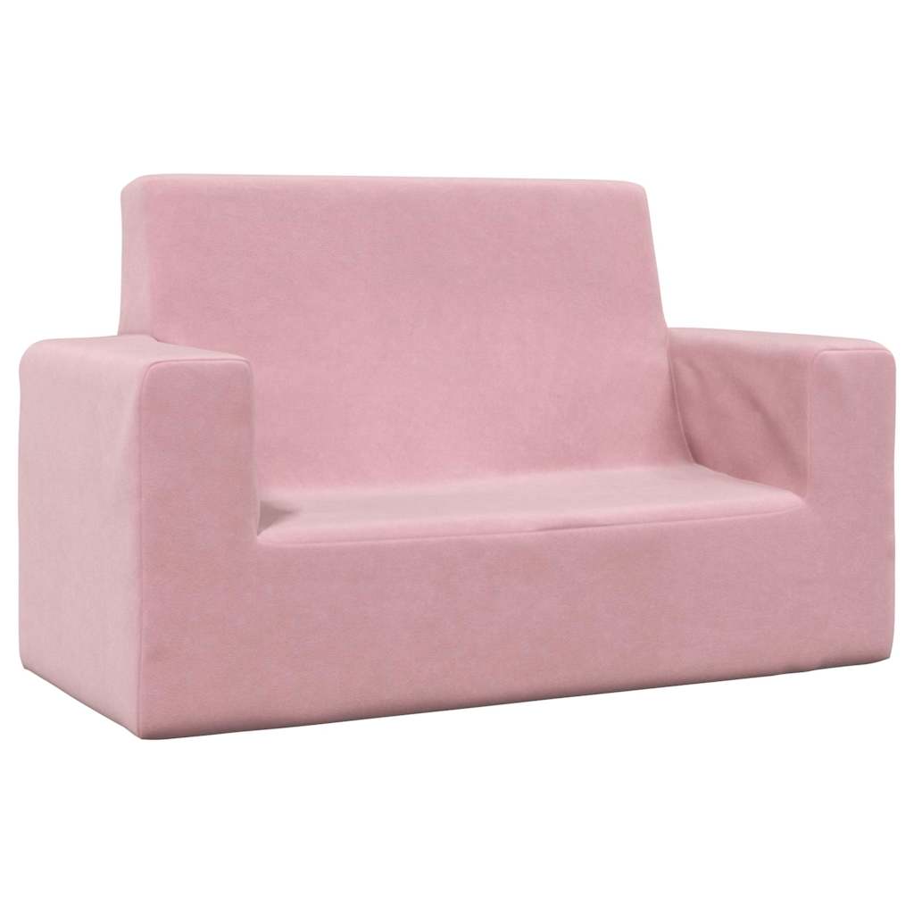 vidaXL Sofá infantil de 2 lugares pelúcia rosa