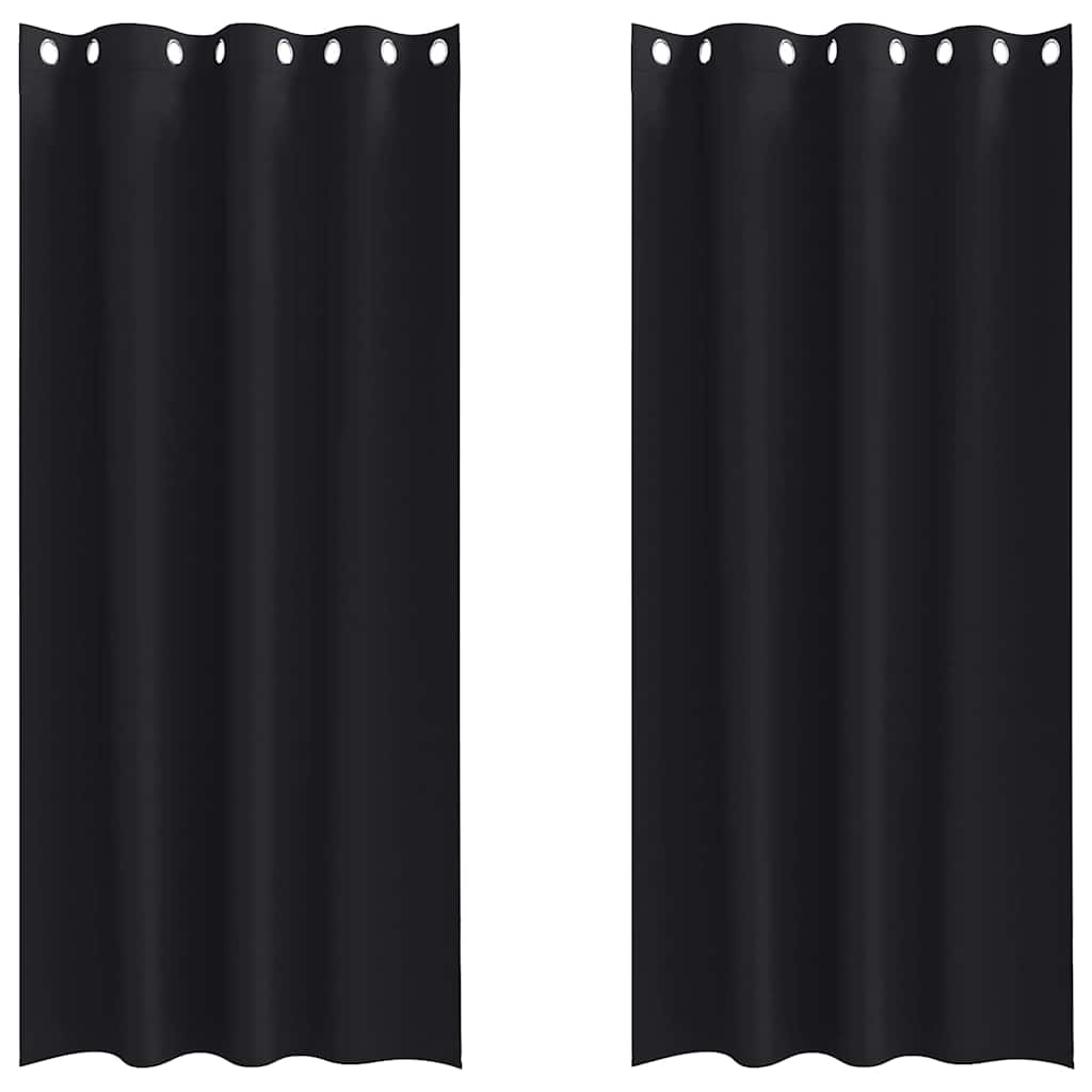 vidaXL Cortinas Blackout com Argolas 2 pcs Preto 260 x 140 cm
