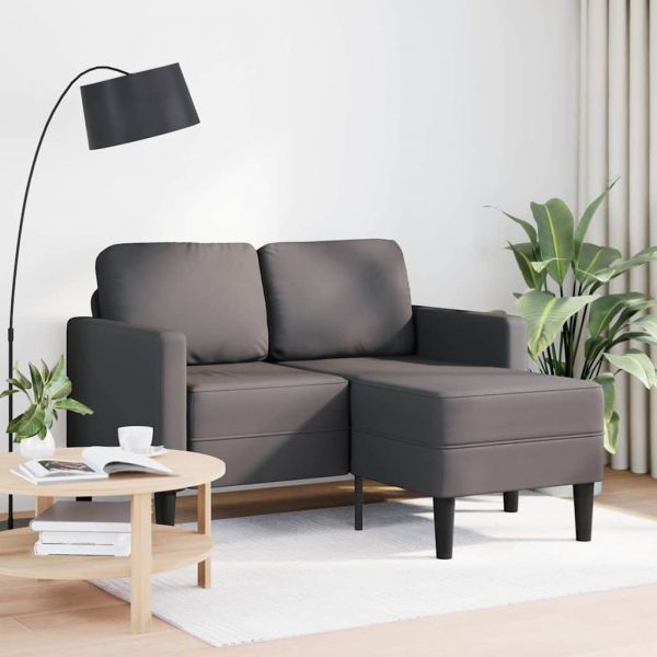 Sofá vidaXL 2 Lugares com Chaise em L 125 cm Couro Artificial Cinzento - 2029534607