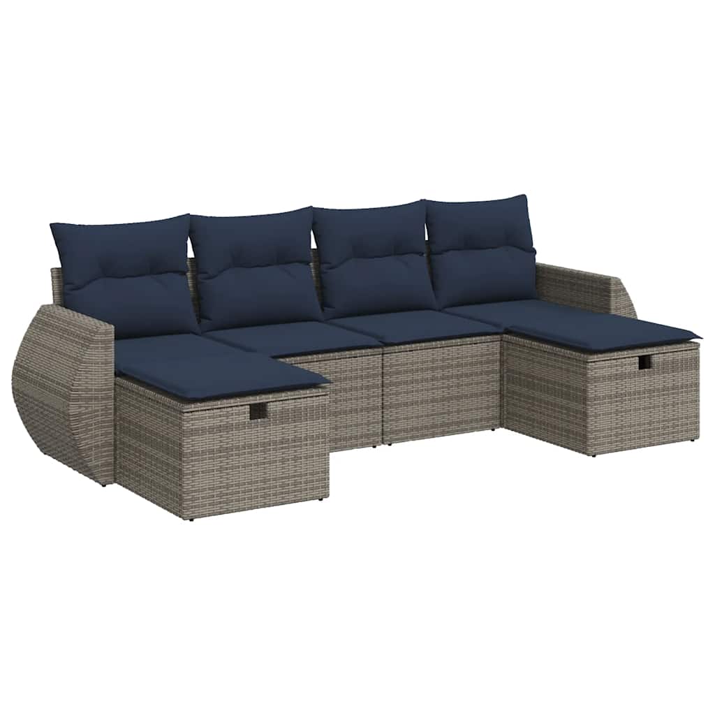 vidaXL 6 pcs conjunto sofás de jardim com almofadões vime cinzento