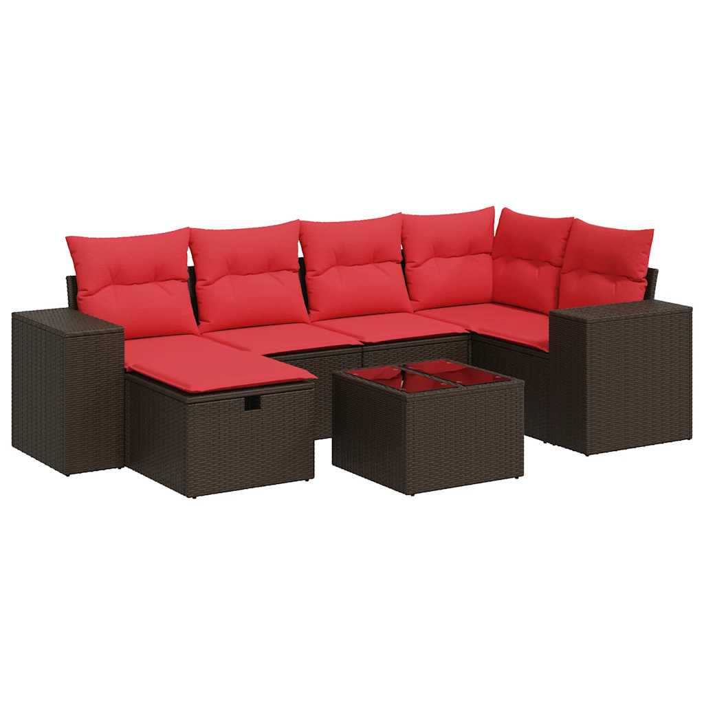 vidaXL 7 pcs conjunto de sofás jardim c/ almofadões vime PE castanho