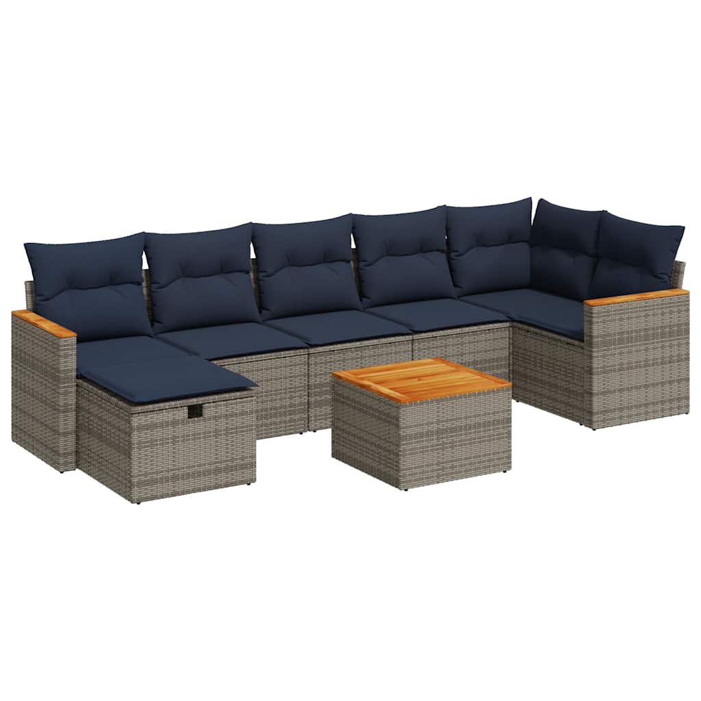 vidaXL 8 pcs conjunto sofás de jardim c/ almofadões vime PE cinzento
