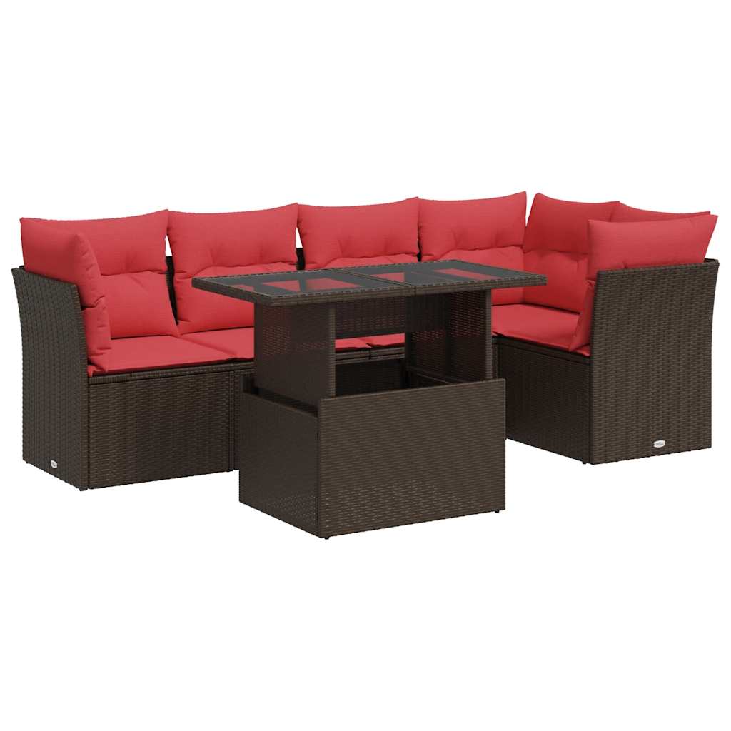 vidaXL 6 pcs conj. sofás jardim c/ almofadões vime PE/acácia castanho