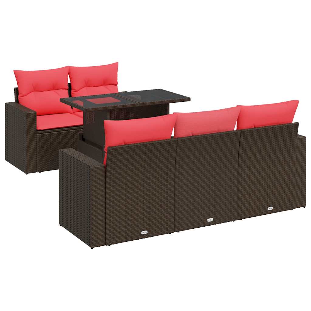 vidaXL 6 pcs conj. sofás jardim c/ almofadões vime PE/acácia castanho