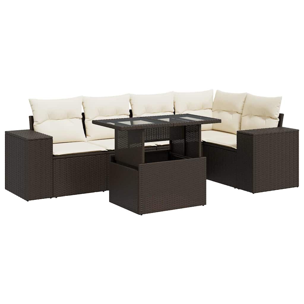 vidaXL 6 pcs conjunto de sofás jardim c/ almofadões vime PE castanho