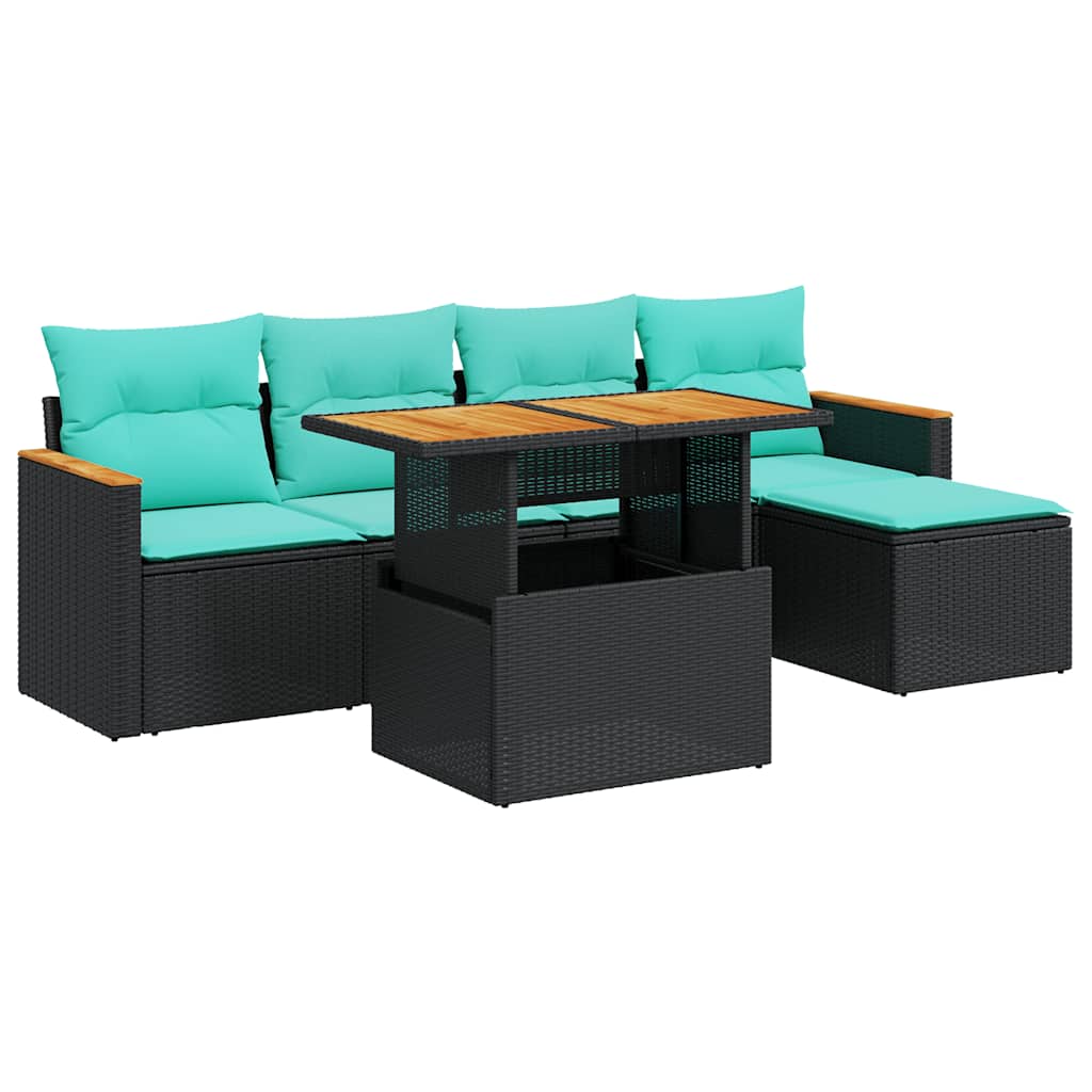 vidaXL 6 pcs conjunto sofás de jardim c/ almofadões vime PE preto