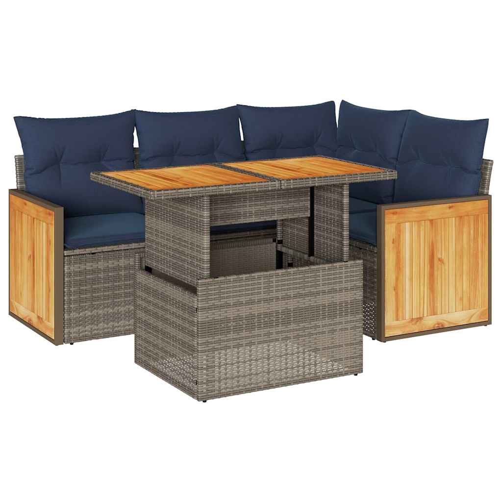 vidaXL 5 pcs conjunto sofás de jardim c/ almofadões acácia e vime PE