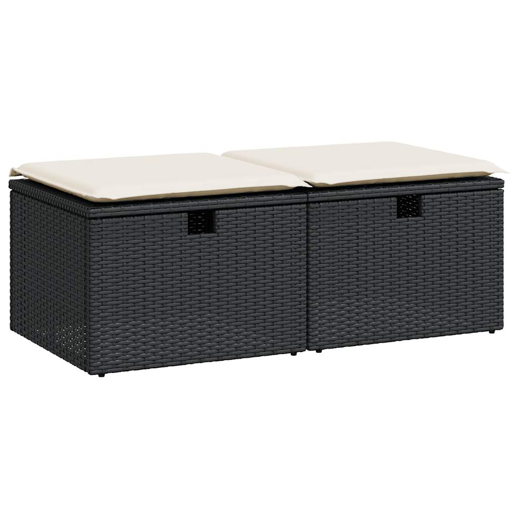 vidaXL 2 pcs conjunto sofás jardim c/ almofadões vime PE/acácia preto