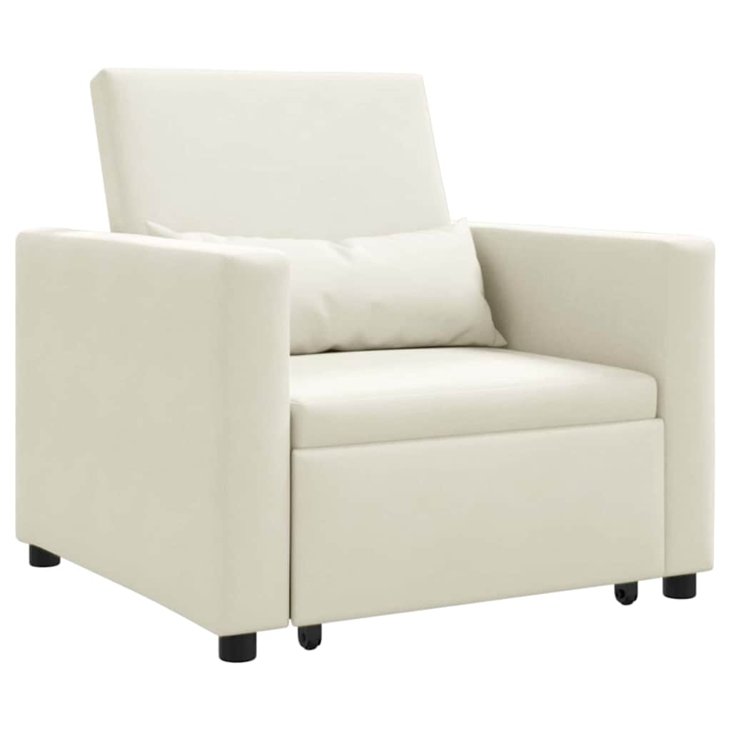 vidaXL Sofá-camas retrátil individual com rodas Creme Veludo