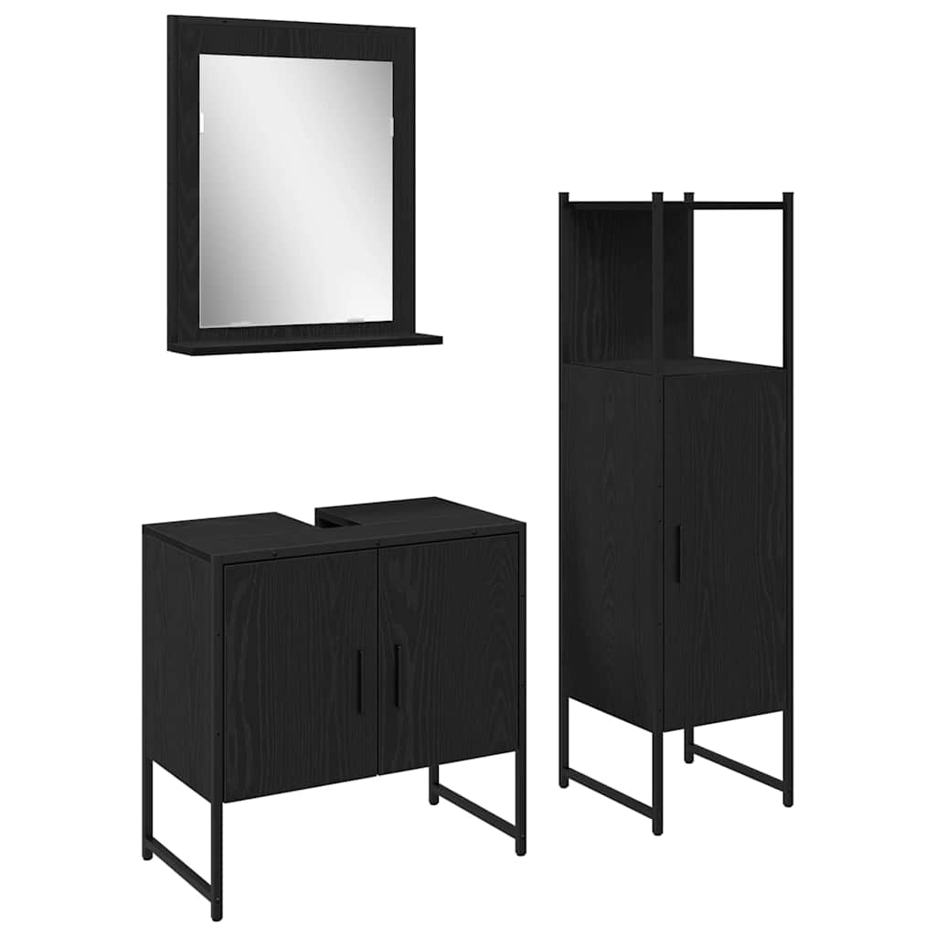 vidaXL Conjunto de Móveis para Banheiro 3 pcs Preto Madeira processada