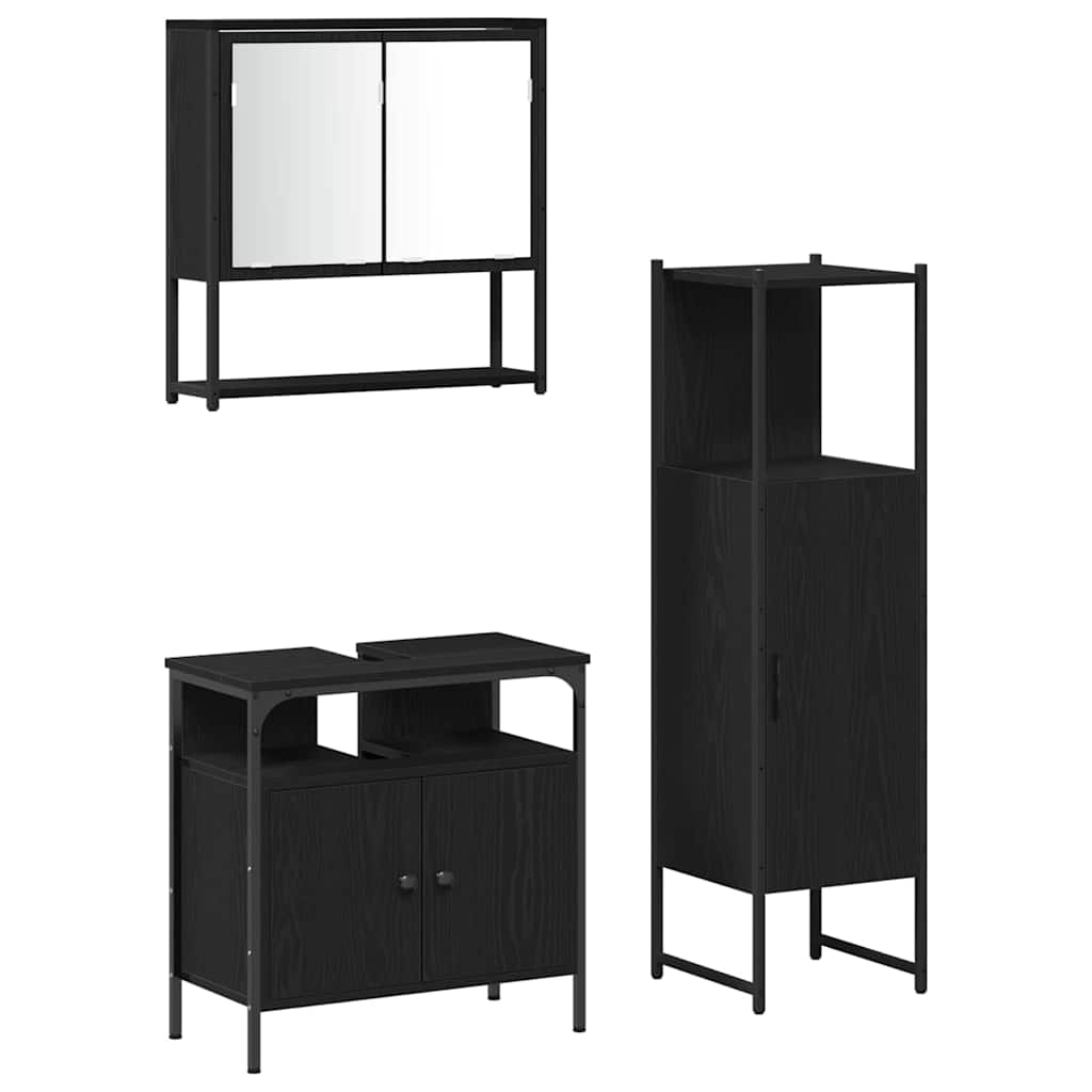vidaXL Conjunto de Móveis para Banheiro 3 pcs Preto Madeira processada