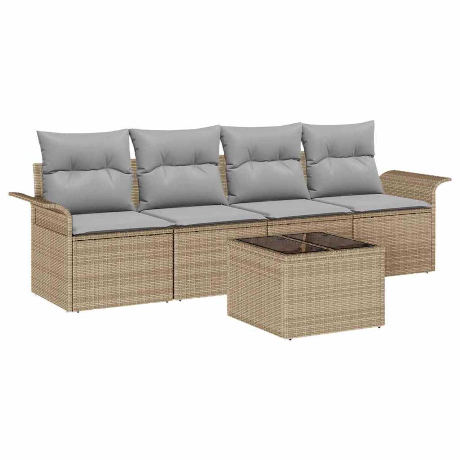 vidaXL Conjunto de Sofás com almofada 5 pcs Bege vime PE