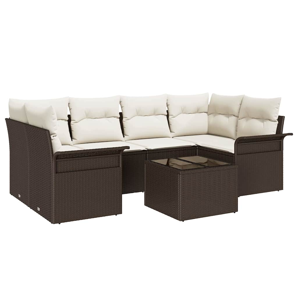 vidaXL Conjunto de Sofá de Jardim com almofada 7 pcs Castanho vime PE