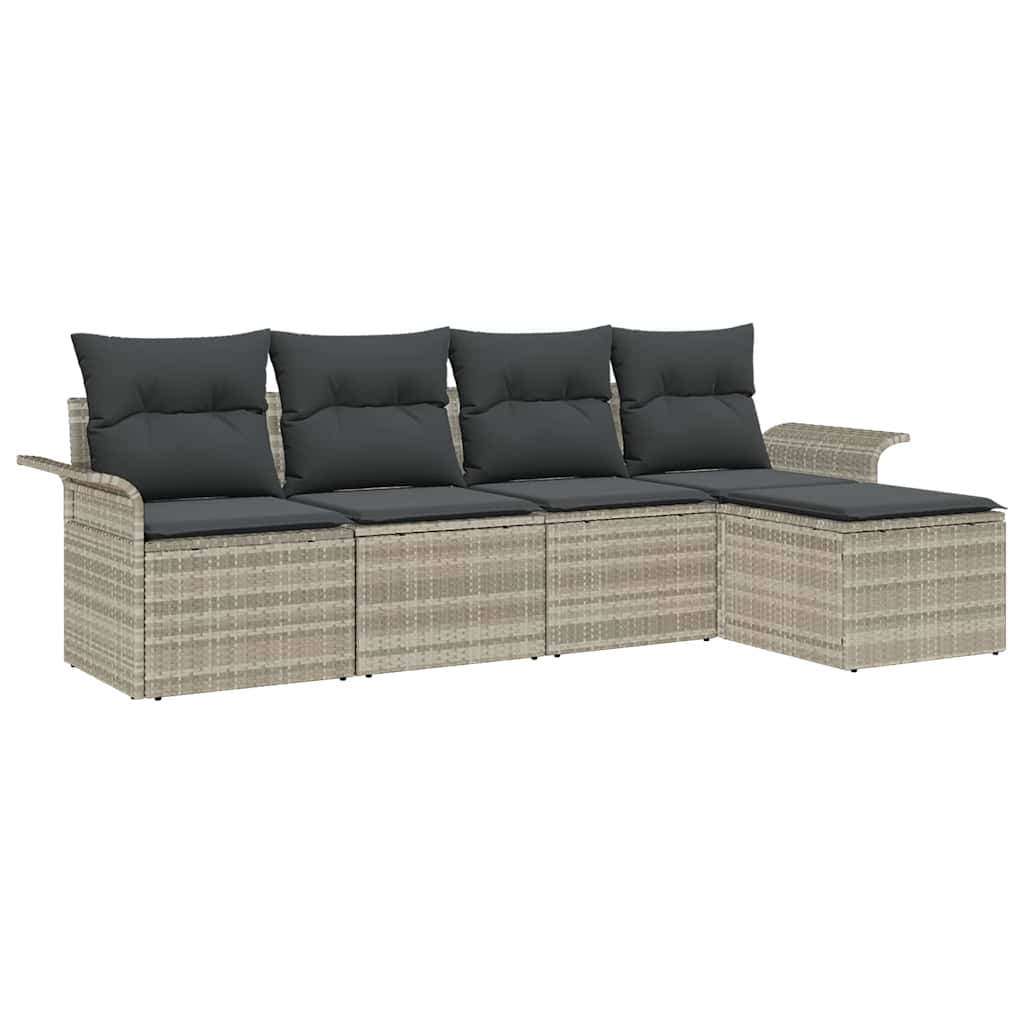 vidaXL Sofá exterior com almofada 5 pcs Cinzento-claro vime PE
