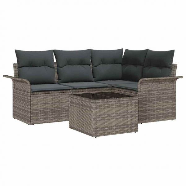 vidaXL Conjunto de Sofá de Jardim com Almofada 5 Peças Cinzeto Vime Pe - 140210495