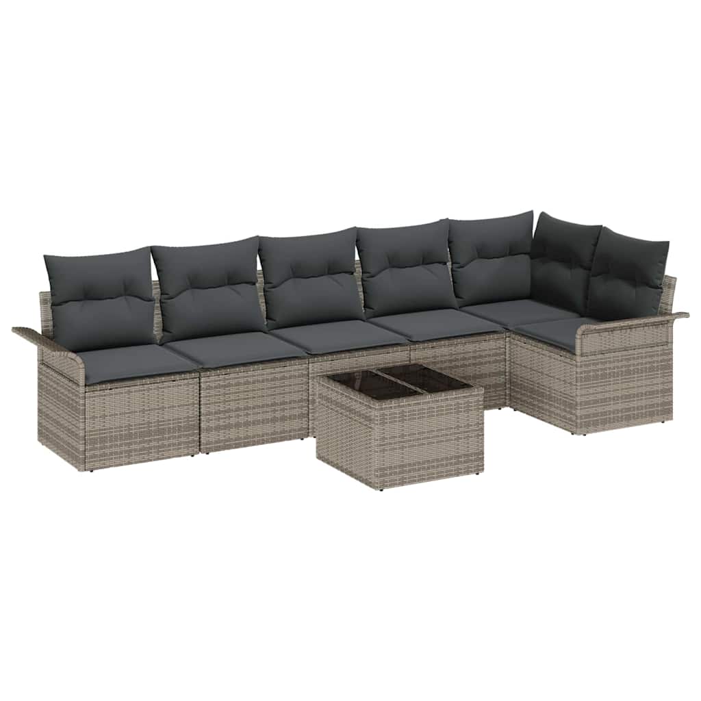 vidaXL Conjunto de Sofá de Jardim com almofada 7 pcs Cinzeto vime PE
