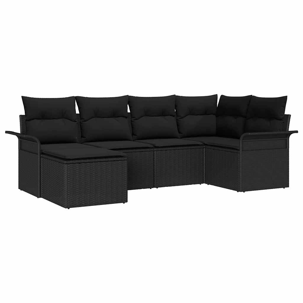 vidaXL Conjunto de Sofá de Jardim com almofada 6 pcs Preto vime PE