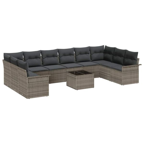 vidaXL Conjunto de Sofá de Jardim 11 Peças Cinzeto Rattan Sintético - 215354765