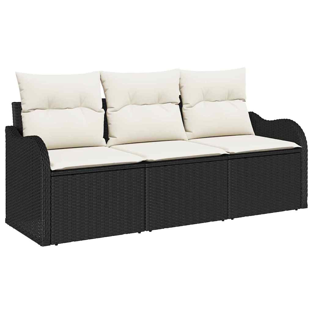 vidaXL Conjunto de Sofá de Jardim com almofada 3 pcs Preto vime PE