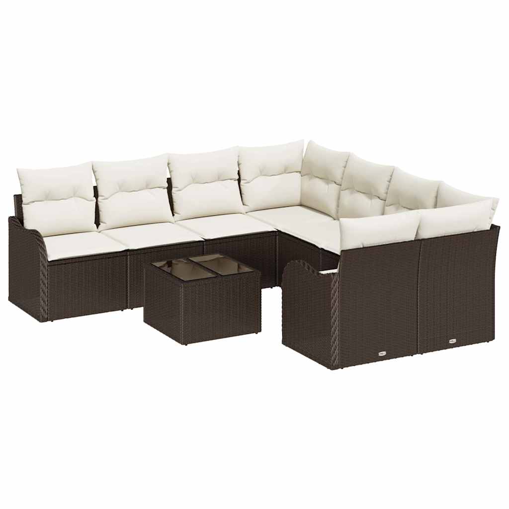 vidaXL Conjunto de Sofá de Jardim com almofada 9 pcs Castanho vime PE