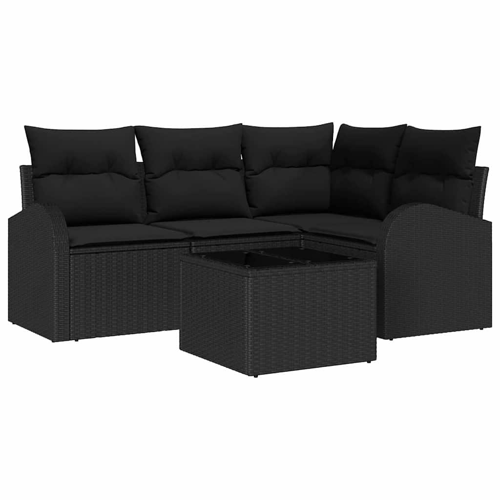 vidaXL Conjunto de Sofá de Jardim 5 pcs Preto vime PE