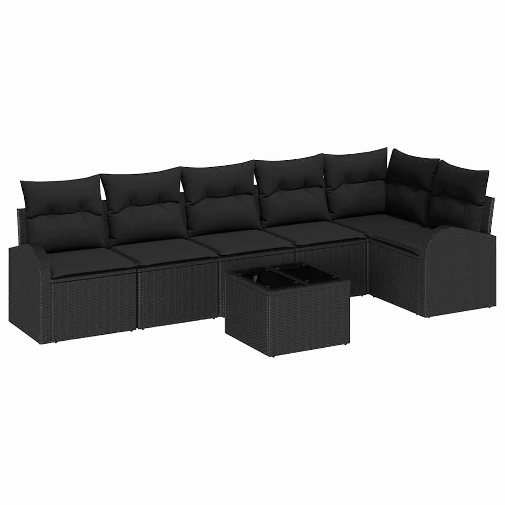 vidaXL Conjunto de Sofá de Jardim 7 pcs Preto Rattan Sintético