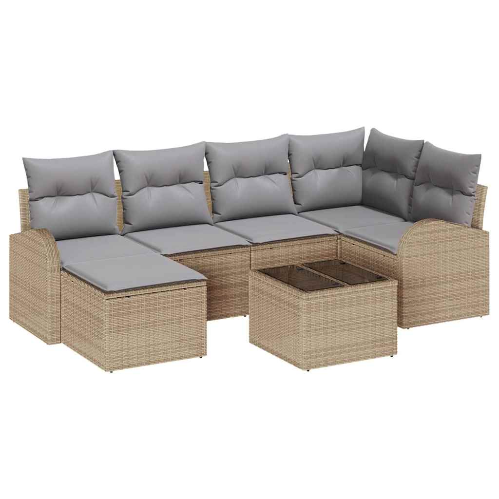 vidaXL Conjunto de Sofá de Jardim 7 pcs Bege vime PE