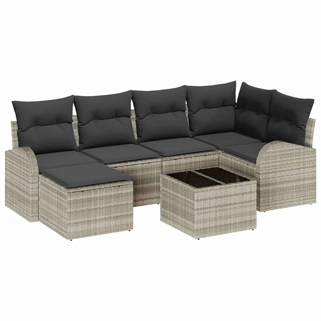 vidaXL Conjunto de Sofá de Jardim 7 pcs Cinzento-claro vime PE