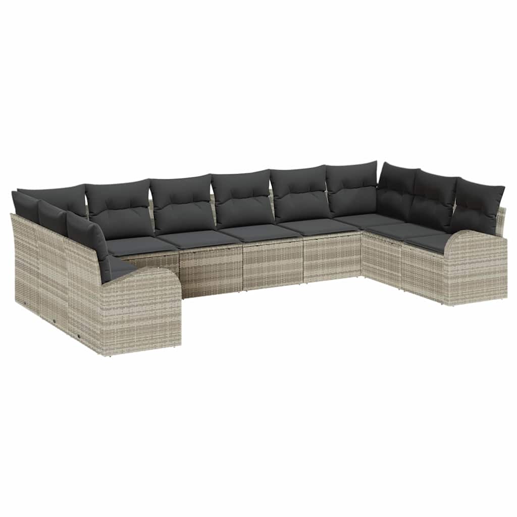 vidaXL Conjunto de Sofás com almofada 10 pcs Cinzento-claro Polirattan