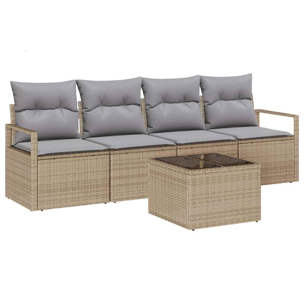 vidaXL Conjunto de Sofás 5 pcs Bege e Cinza vime PE