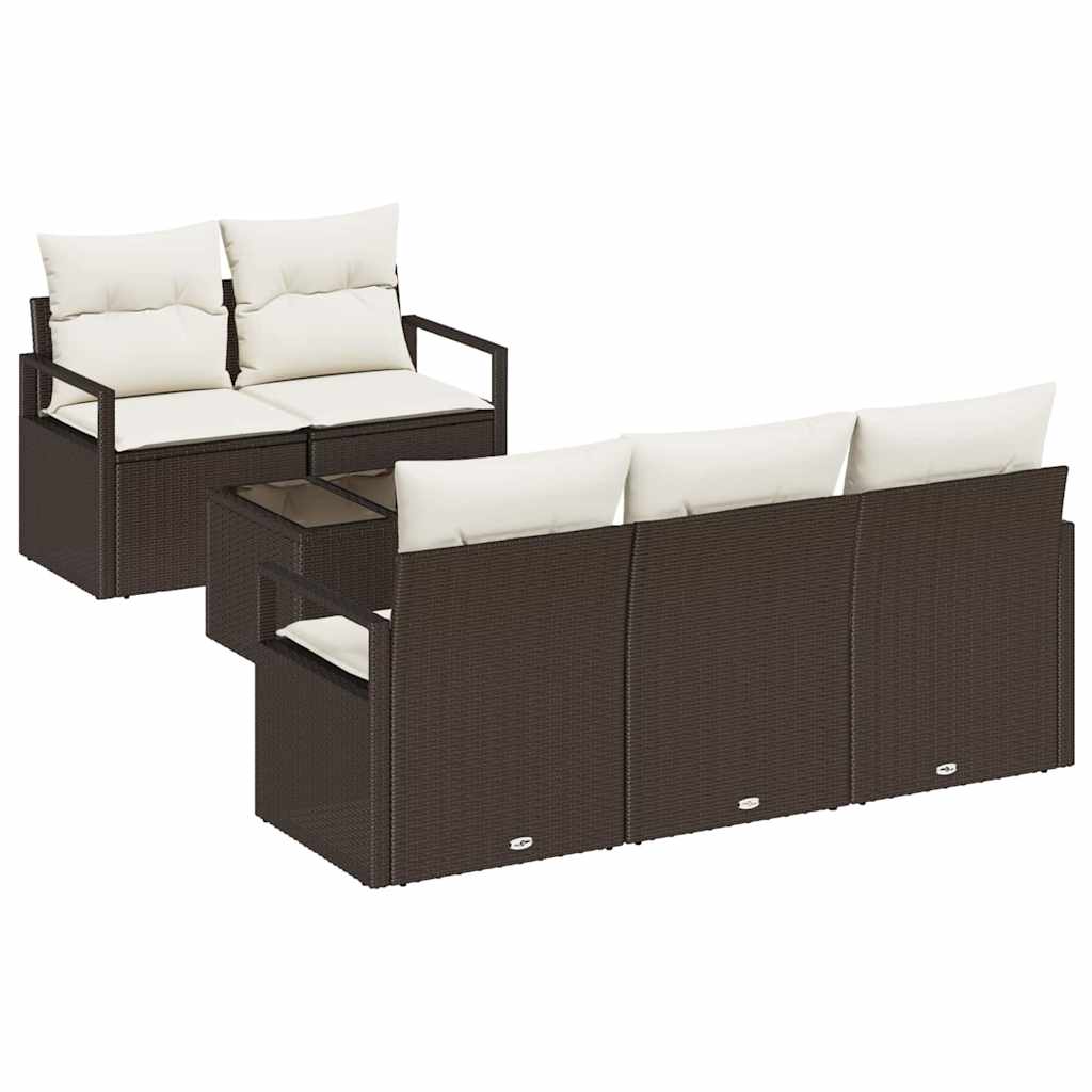 vidaXL Conjunto de Sofás com almofada 6 pcs Marrom e Creme vime PE