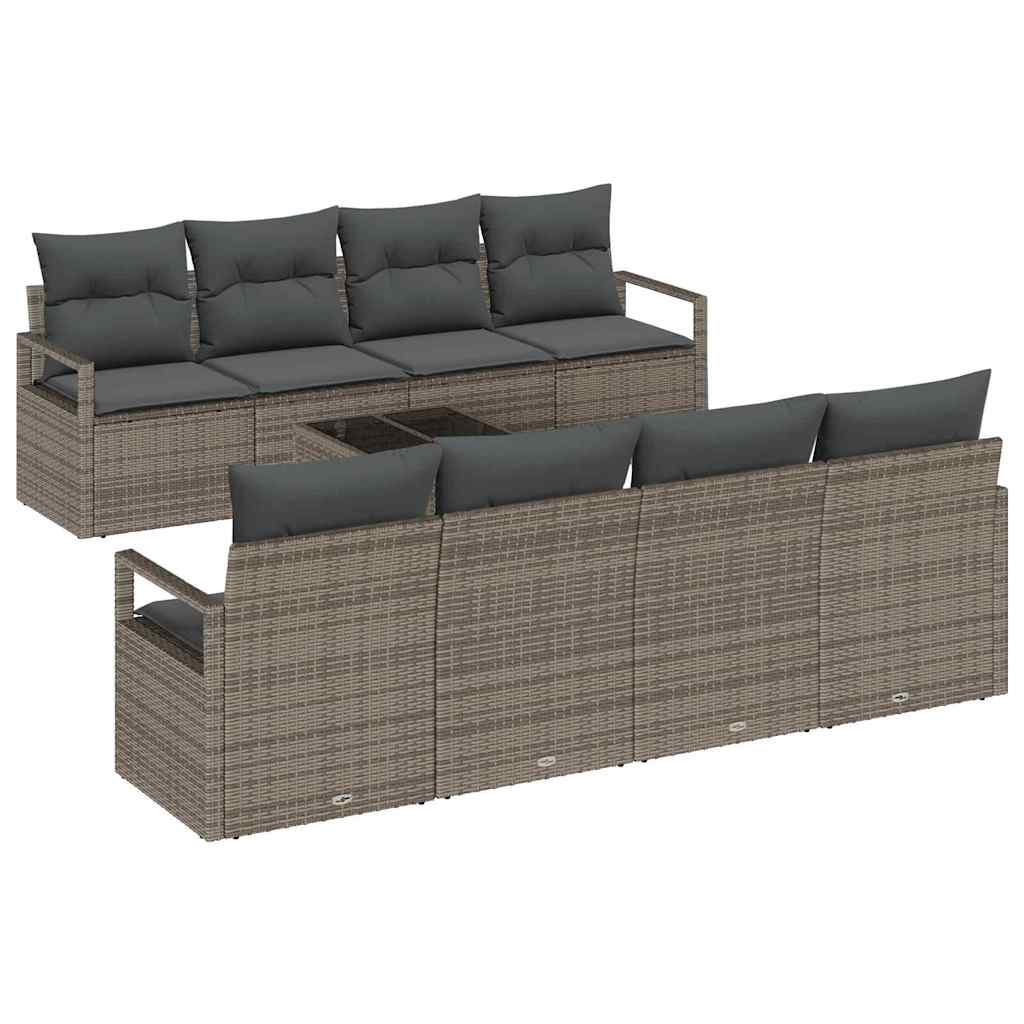 vidaXL Conjunto de Sofás com almofada Manual 7 pcs Cinzeto vime PE