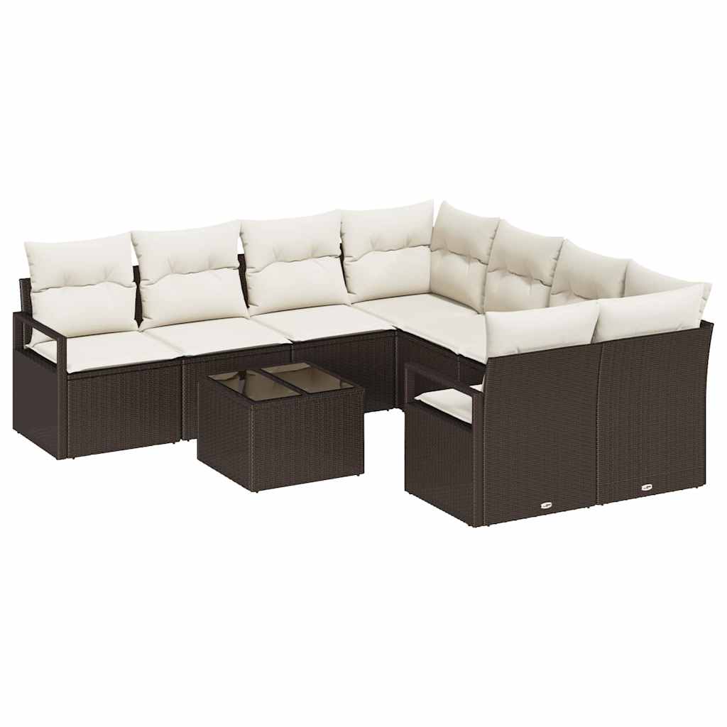 vidaXL Conjunto de Sofás com almofada 9 pcs Marrom e Creme vime PE