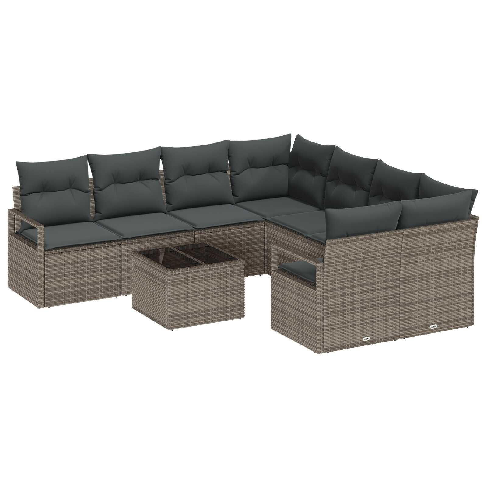 vidaXL Conjunto de Sofás com almofada Manual 9 pcs Cinzeto vime PE