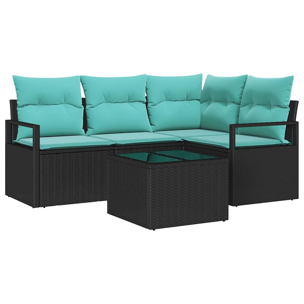 vidaXL Conjunto de Sofás com almofada 5 pcs Preto vime PE