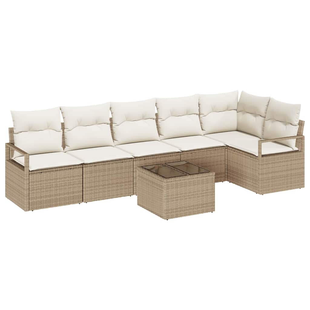 vidaXL Conjunto de Sofás com almofada 7 pcs Bege vime PE