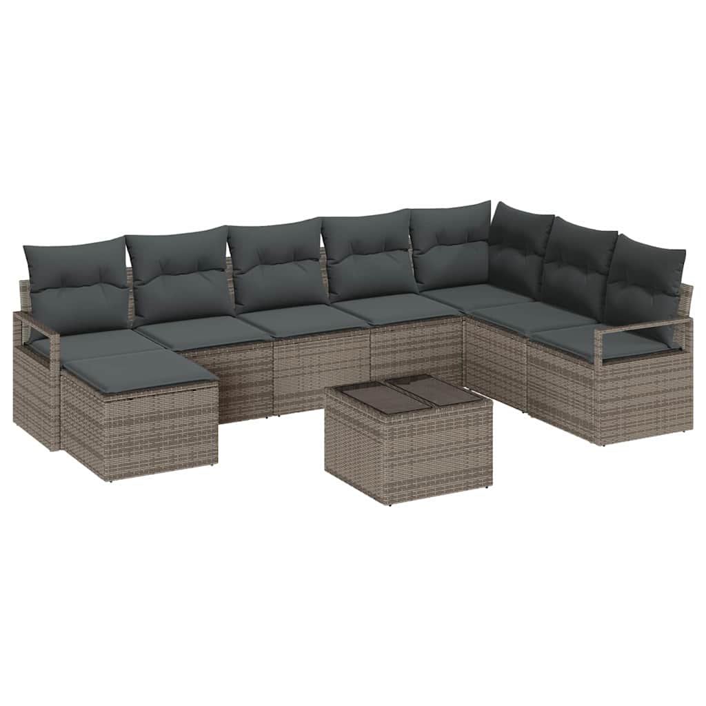 vidaXL Conjunto de Sofás com almofada 9 pcs Cinzeto vime PE