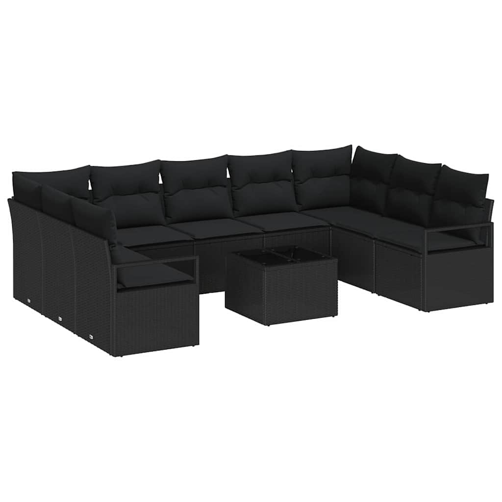 vidaXL Conjunto de Sofás com almofada 10 pcs Preto vime PE