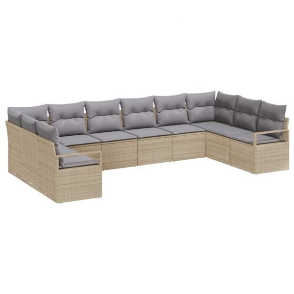 vidaXL Conjunto de Sofás com Almofada 10 Peças Bege Vime Pe - 1435072581