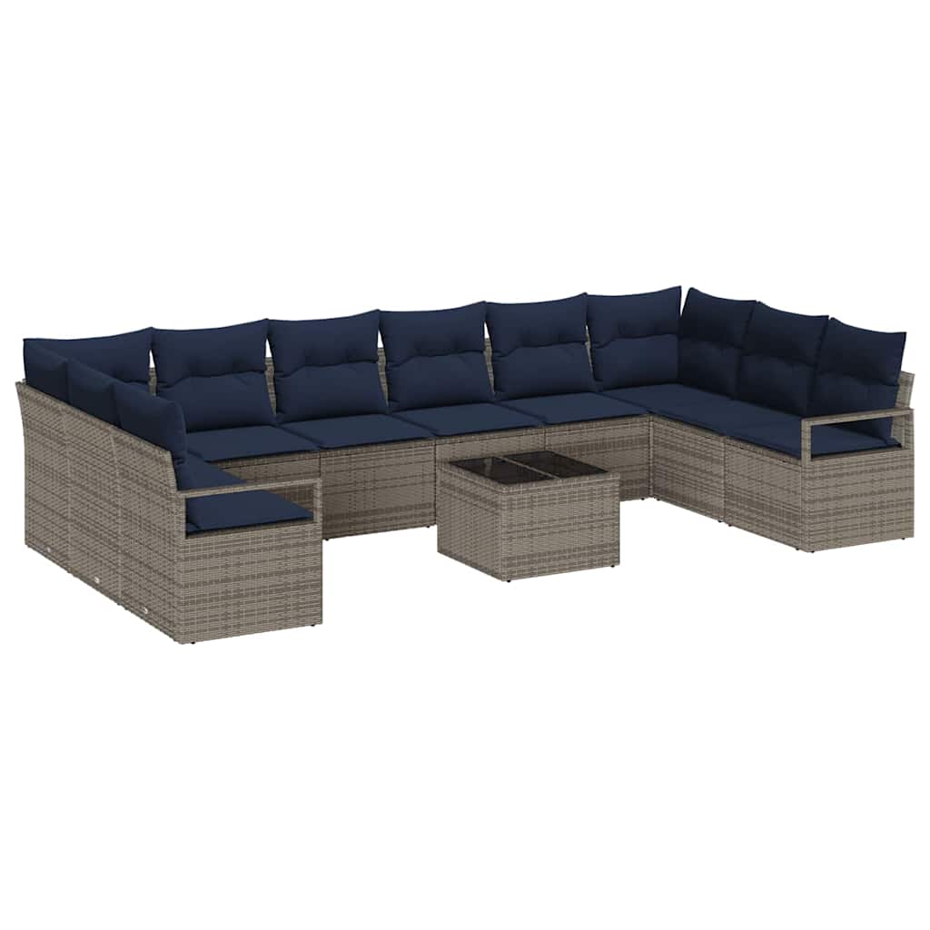 vidaXL Conjunto de Sofás com almofada 11 pcs Cinzeto vime PE